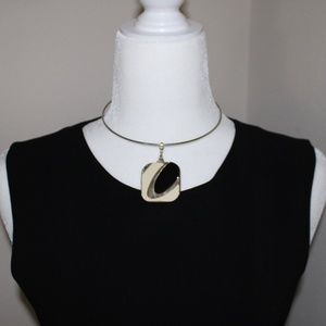 Vintage Black/White Enamel Pendant Necklace